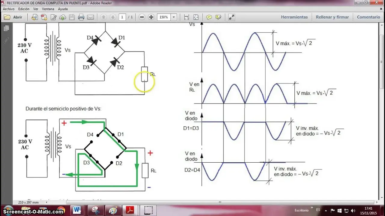 rectificador de onda completa grafica - Cómo funciona el rectificador de onda completa
