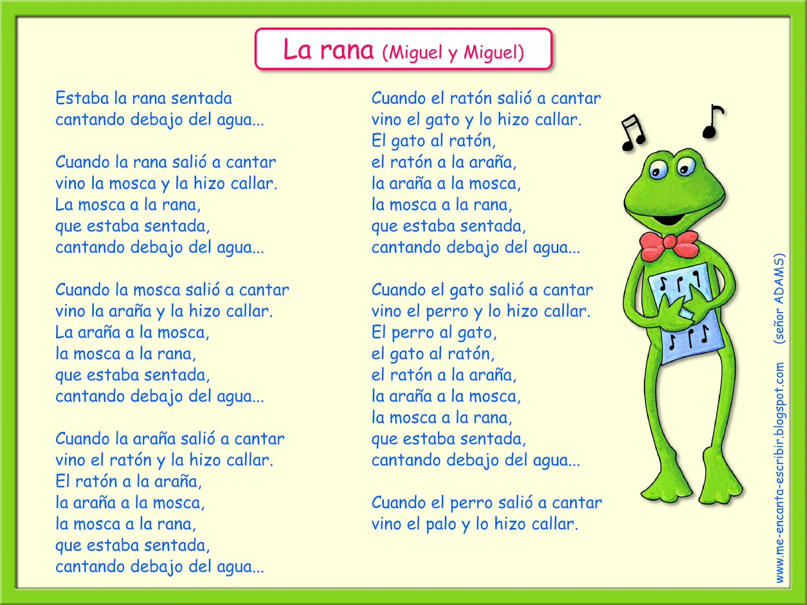 estaba la rana cantando debajo del agua letra imprenta mayuscula - Cuándo el gato se puso a cantar