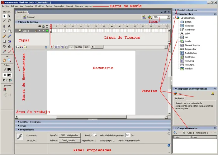 como crear interfaz grafica flash - Dónde se ubica la barra de herramientas Flash