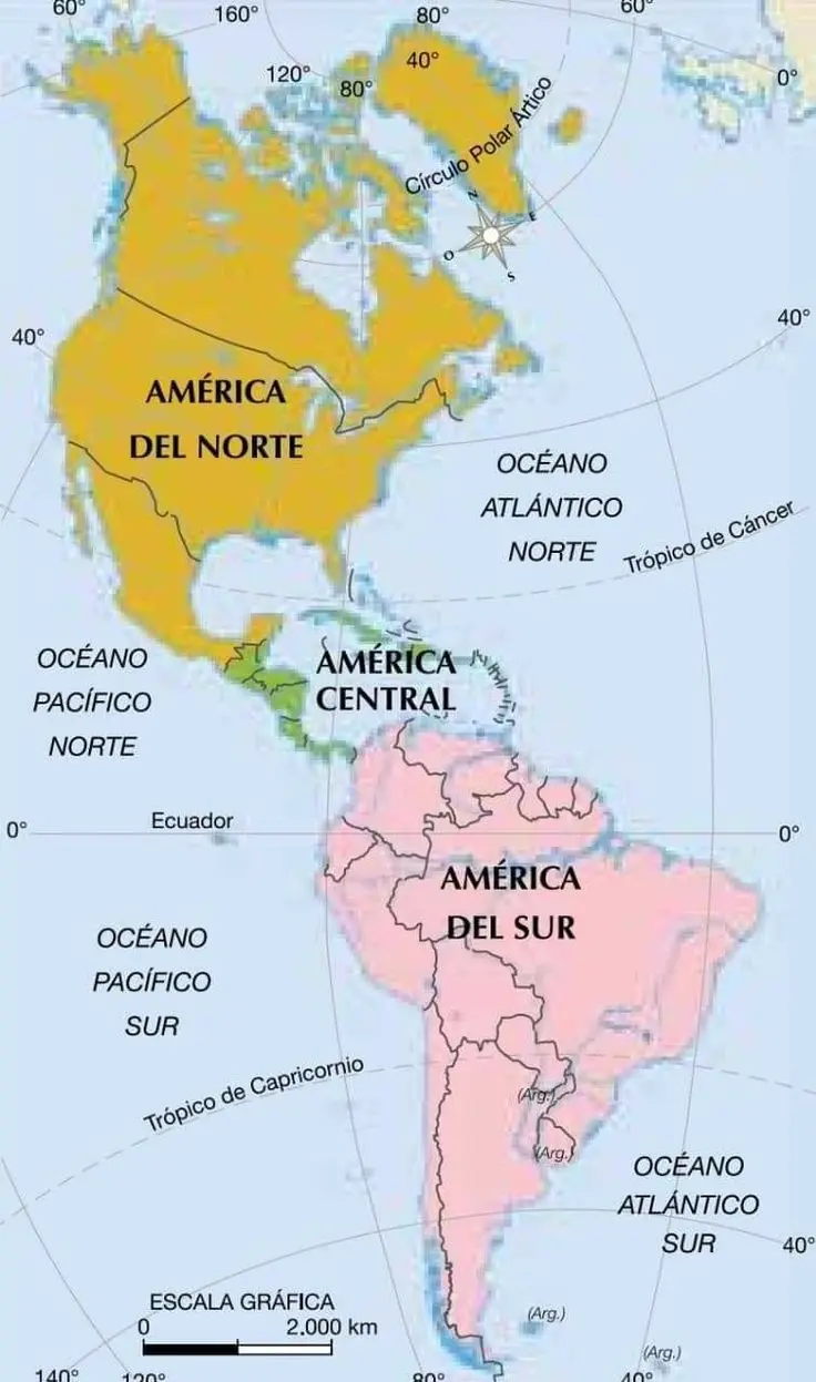 mapa de america con escala grafica - Qué lugar ocupa el continente americano en la escala del