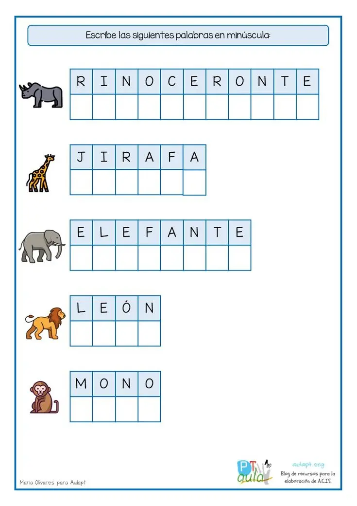 actividad para escribir nombres de animales en imprenta mayuscula - Qué nombres de animales se escriben con mayúscula