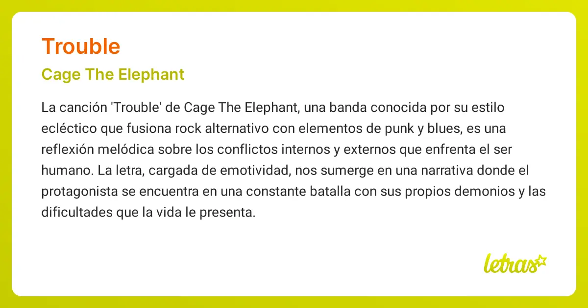 cage the elephant grafica - Qué significa la canción "Trouble" de Cage the Elephant